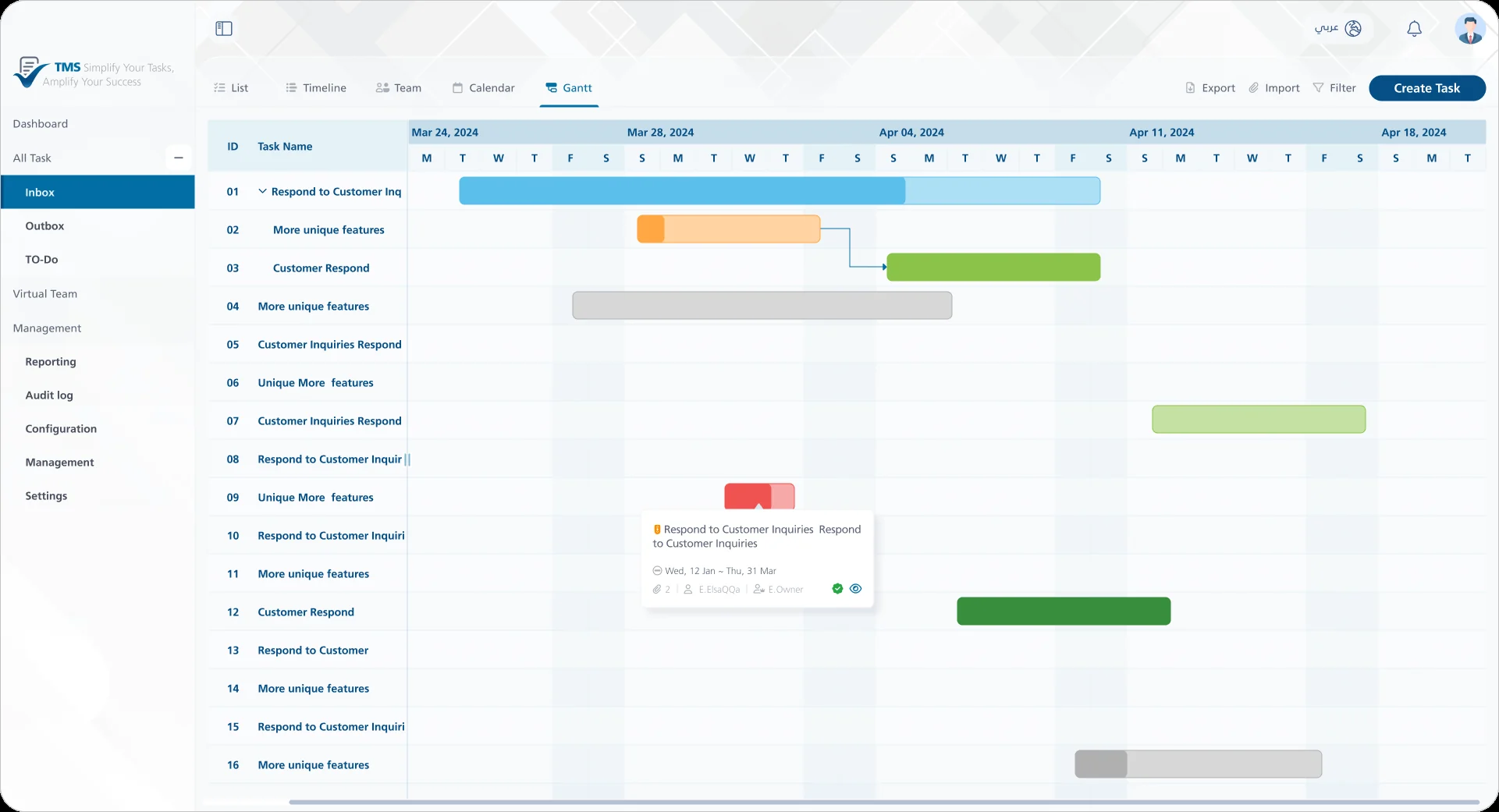 Task Management System: Gantt view